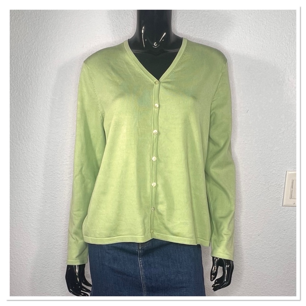 Pendleton Women’s Cardigan Sweater Silk Blend Sz L Petite Green